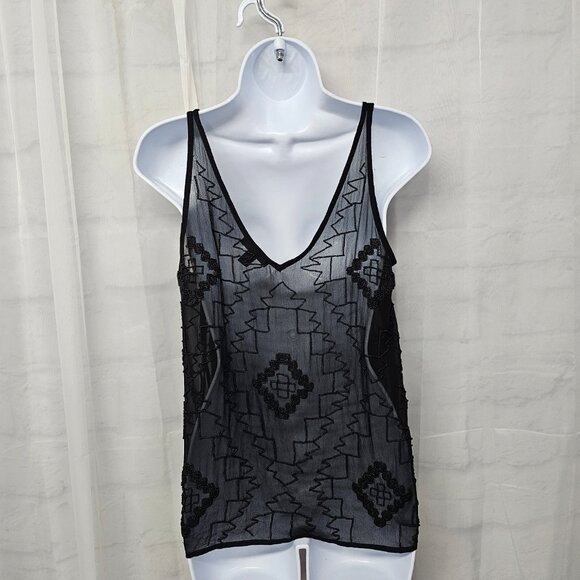Vintage True Religion Tank Black Silk Beaded Sheer Goth Whimsigoth Fairy XS - Picture 6 of 11